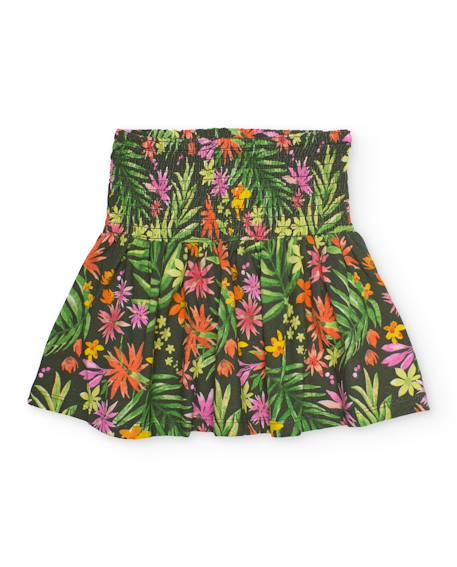 Jupe fille en maille avec taille froncée Vert 1 - vertbaudet enfant 