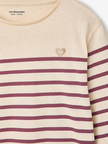Tee-shirt marinière fille manches longues prune+rayé bleu 4 - vertbaudet enfant 