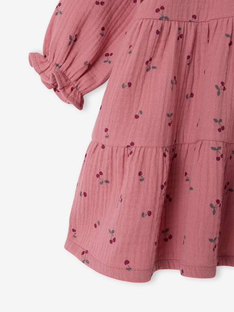 Robe bébé à volants en gaze de coton rose+taupe+vieux rose 5 - vertbaudet enfant 