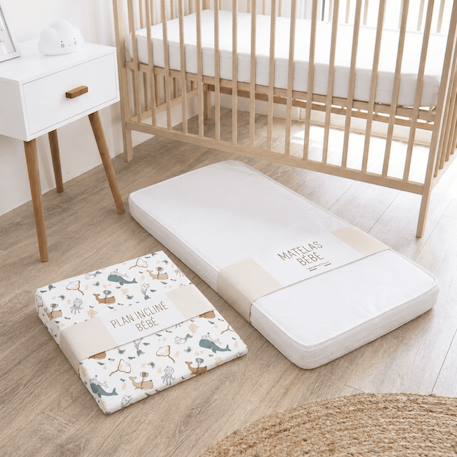 Pack matelas bébé 60x120 cm + plan incliné coton sweety - confort souple et position idéale Bleu+Rose 2 - vertbaudet enfant 