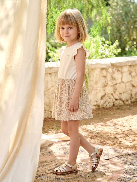 Robe fille effet 2 en 1 écru+indigo+rayé rose+rose pâle 1 - vertbaudet enfant 