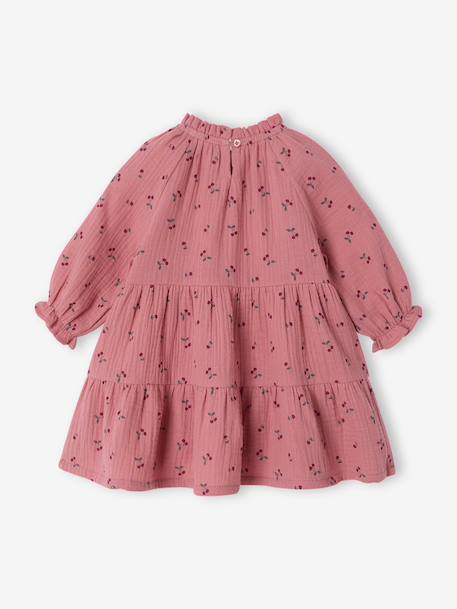 Robe bébé à volants en gaze de coton rose+taupe+vieux rose 2 - vertbaudet enfant 