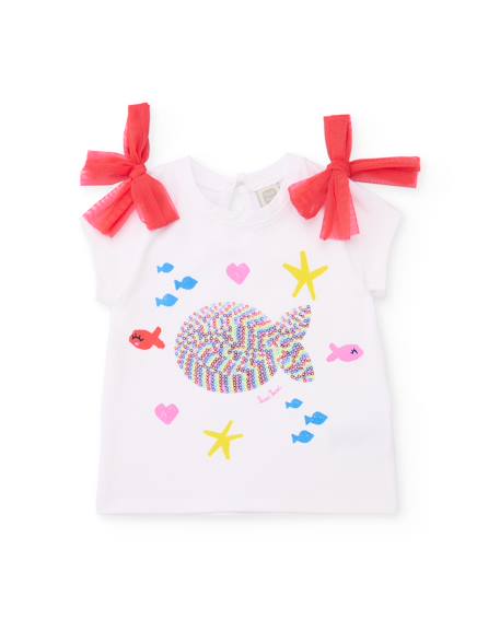 T-shirt en maille pour fille avec poisson sur le devant Blanc 1 - vertbaudet enfant 