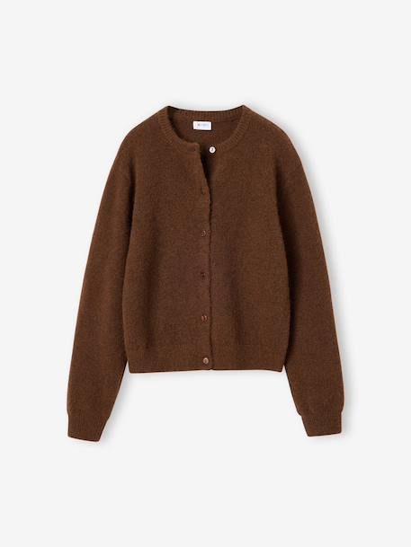 Gilet fille manches longues chocolat+vieux rose 1 - vertbaudet enfant 