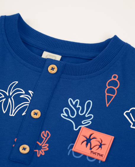 T-shirt pour garçon en maille avec patte de boutonnage sur le devant Bleu 3 - vertbaudet enfant 