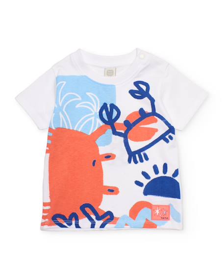 T-shirt pour garçon en maille avec fermeture à l’épaule Blanc 1 - vertbaudet enfant 