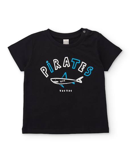 T-shirt en maille pour garçon avec imprimé requin Noir 1 - vertbaudet enfant 