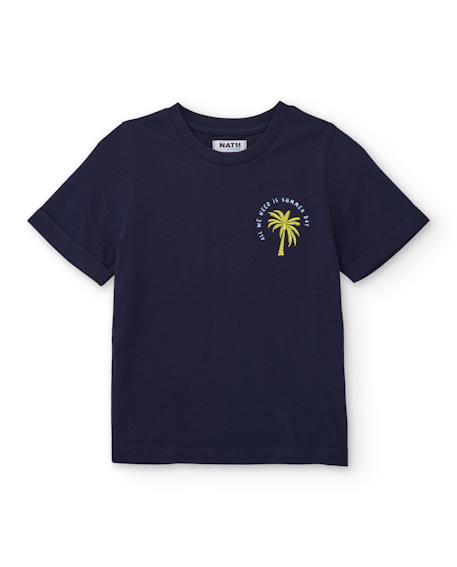 T-shirt garçon en maille avec détail palmier Bleu 1 - vertbaudet enfant 