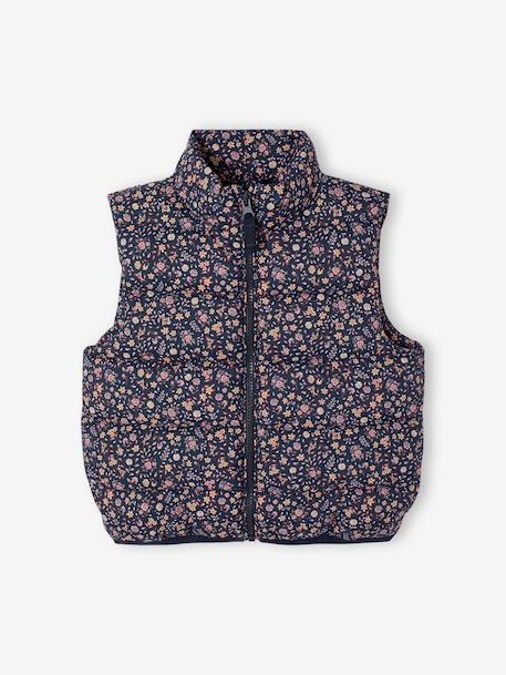 Doudoune fille sans manches motifs fleurs marine+rose imprimé 1 - vertbaudet enfant 