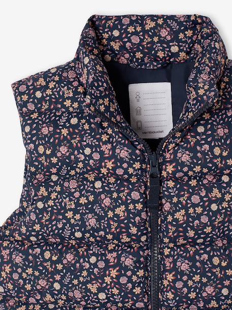 Doudoune fille sans manches motifs fleurs marine+rose imprimé 3 - vertbaudet enfant 