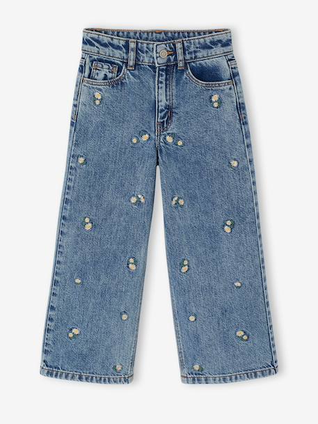 Jean large fille brodé bleu foncé+bleu jean+bleu moyen+denim bleached 7 - vertbaudet enfant 