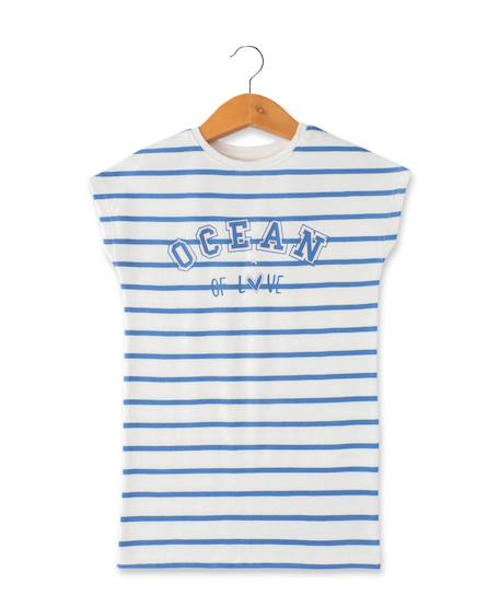 Robe manches courtes fille Fond blanc casse raye bleu moy 3 - vertbaudet enfant 