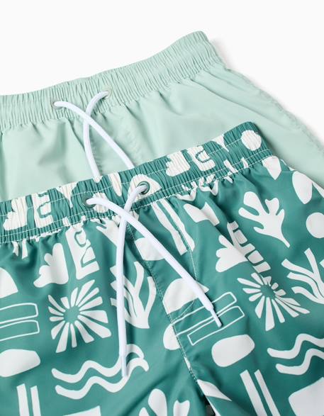 Lot de 2 shorts de bain unis/imprimés avec cordon de serrage Orange sombre+Vert foncé 6 - vertbaudet enfant 