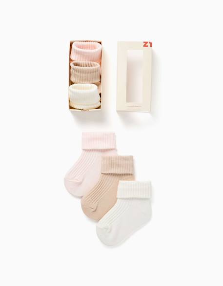 Pack 3 paires de chaussettes côtelées Rose 2 - vertbaudet enfant 