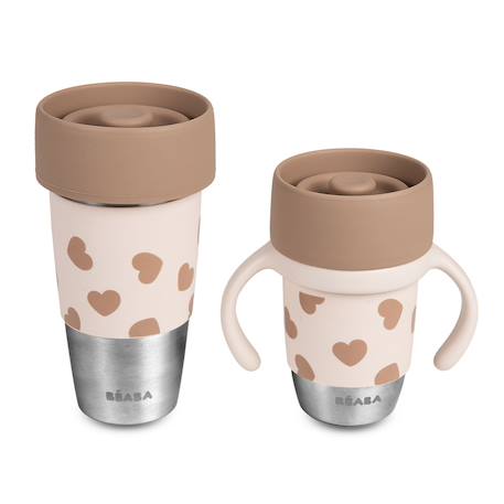 Set 2 tasses d'apprentissage 360° en inox click & drink Grand amour 1 - vertbaudet enfant 