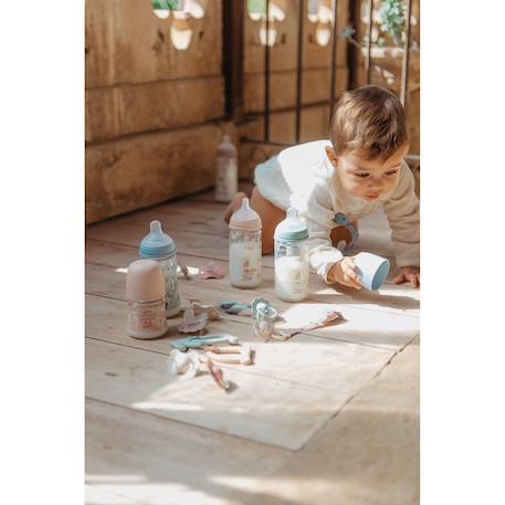 Biberon en verre avec tétine sx pro 240 ml débit s Beige neutre+Lapin rose+Lapin vert+Oisillons rose+Oisillons vert 16 - vertbaudet enfant 