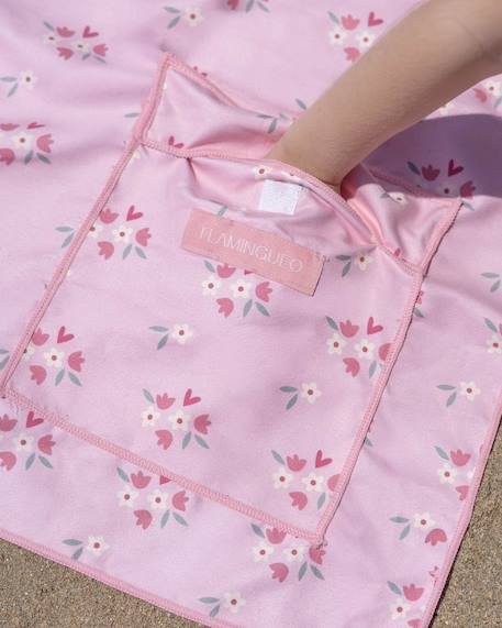 Serviette plage enfant  avec capuche microfibre Bleu+Rose 9 - vertbaudet enfant 