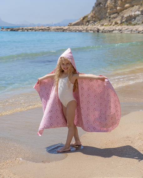 Serviette plage enfant  avec capuche microfibre Bleu+Rose 8 - vertbaudet enfant 