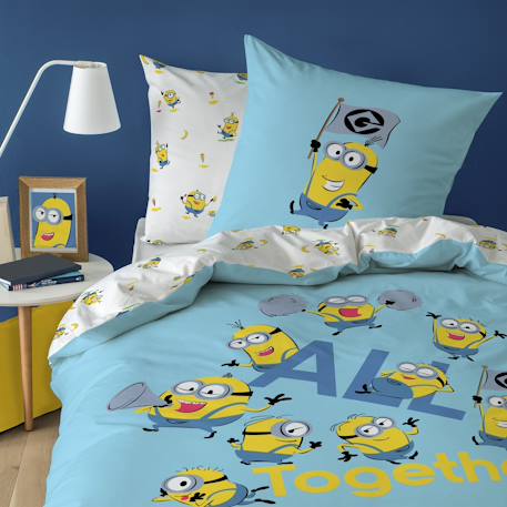 Parure de lit enfant 140x200, 100% coton, les minions Bleu 1 - vertbaudet enfant 
