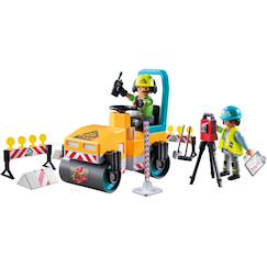 Jouet-Jeux d'imagination-Action heroes ouvriers avec rouleau compresseur et signalisation 71751
