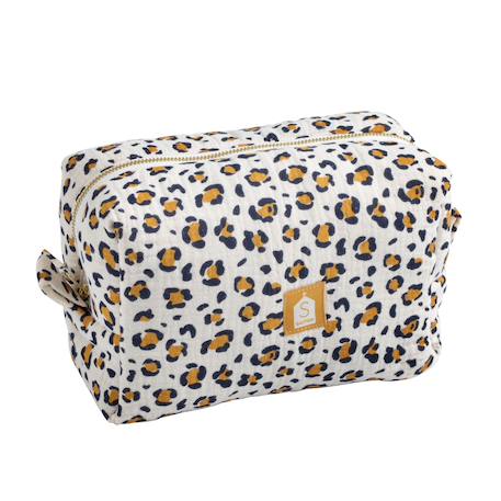 Trousse de toilette en gaze de coton imprimé léopard - leopard Ecru/noir+Ecru/rose 1 - vertbaudet enfant 