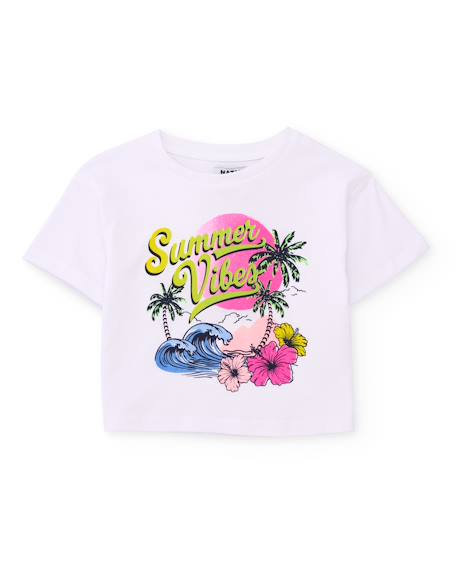 Fille-T-shirt, sous-pull-T-shirt-T-shirt fille en maille au design tropical