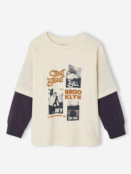 T-shirt manches longues garçon effet superposé écru 3 - vertbaudet enfant 