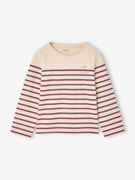Tee-shirt marinière fille manches longues prune+rayé bleu 2 - vertbaudet enfant 