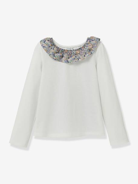 T-shirt col en tissu Liberty coton biologique écru+vert d'eau 2 - vertbaudet enfant 