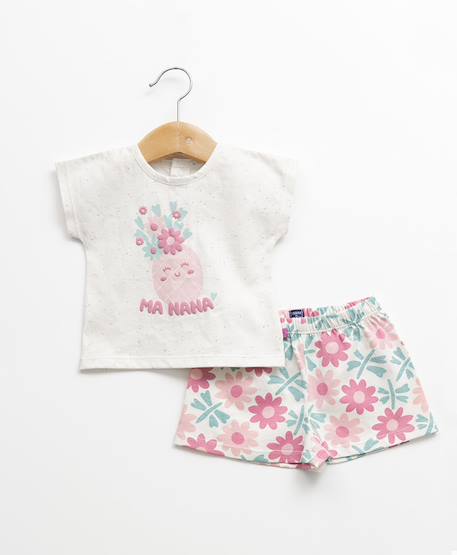 Ensemble short + haut 100% coton bébé fille Imprime rose fond blanc casse 3 - vertbaudet enfant 
