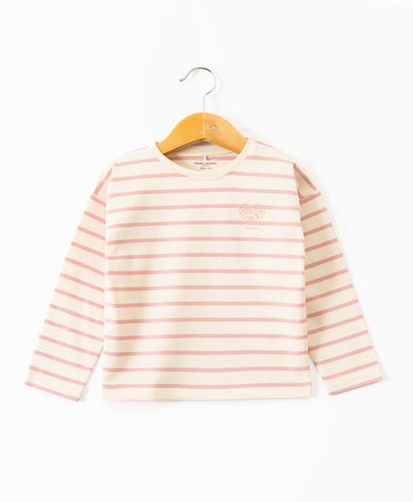 Mariniere manches longues 100% coton fille Fond grege raye rose 3 - vertbaudet enfant 