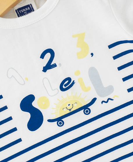 Ensemble short + haut 100% coton bébé garçon Fond naturel raye bleu 2 - vertbaudet enfant 