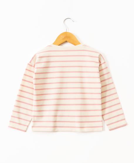 Mariniere manches longues 100% coton fille Fond grege raye rose 4 - vertbaudet enfant 
