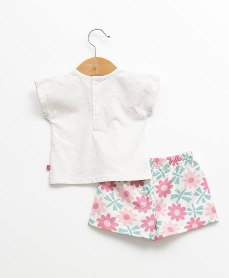 Ensemble short + haut 100% coton bébé fille Imprime rose fond blanc casse 4 - vertbaudet enfant 