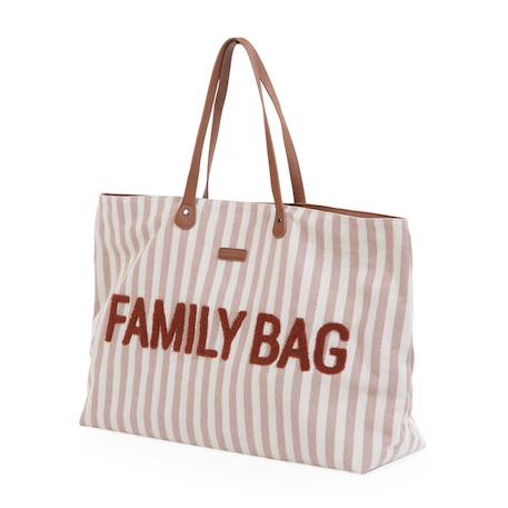 Sac à langer de voyage grande contenance design family bag Blanc imprimé+Gris toile+Rayures nude 15 - vertbaudet enfant 