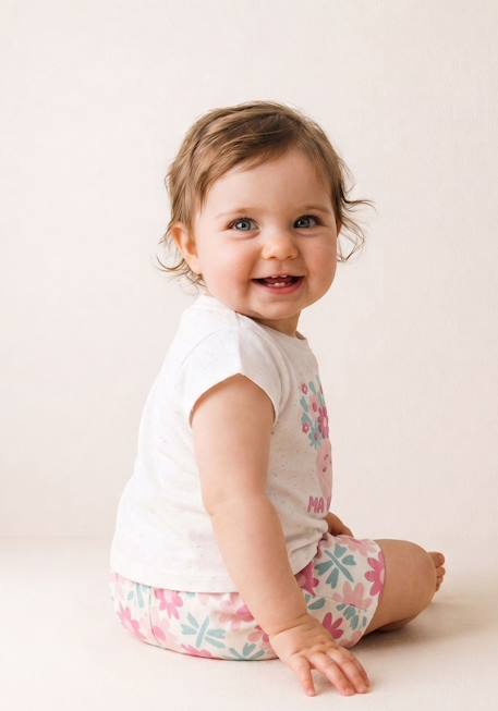 Bébé-Ensemble-Ensemble short + haut 100% coton bébé fille
