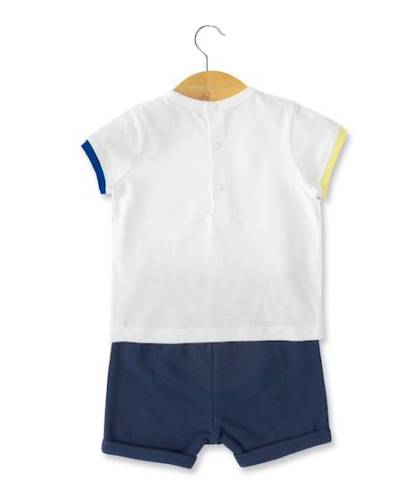 Ensemble short + haut 100% coton bébé garçon Fond naturel raye bleu 4 - vertbaudet enfant 