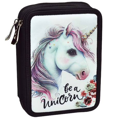 Garçon-Accessoires-Cartable, trousse-Trousse garnie double compartiments imprimée licorne back me up