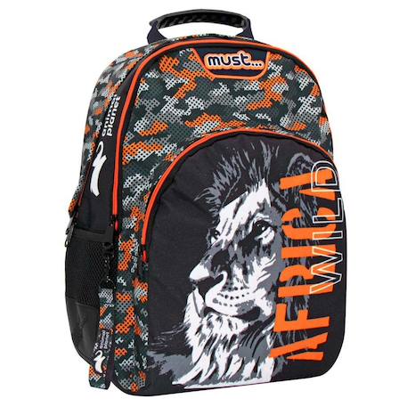 Sac à dos enfant garçon animal planet imprimé lion en polyester Noir / orange / blanc 1 - vertbaudet enfant 