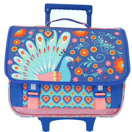 Cartable trolley scolaire motif paon avec 2 compartiments 41 cm Bleu 2 - vertbaudet enfant 