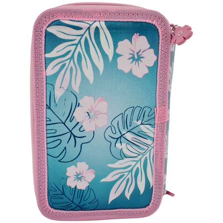 Trousse fille garnie zippée 3 compartiments imprimé stitch hawai disney 20 cm Bleu / rose 2 - vertbaudet enfant 