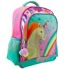 Sac à dos scolaire fille licorne arc-en-ciel et pompons 41 cm  - vertbaudet enfant