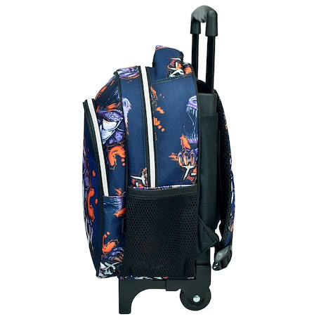 Sac à dos trolley motif t-rex en tissu Bleu marine/orange fluo 2 - vertbaudet enfant 