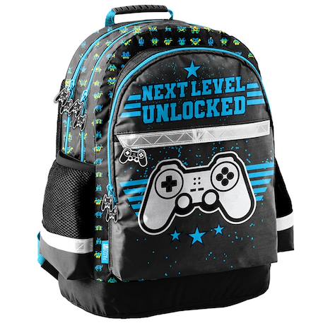 Sac à dos scolaire motif gaming matière synthétique brillante Noir / bleu / vert 1 - vertbaudet enfant 
