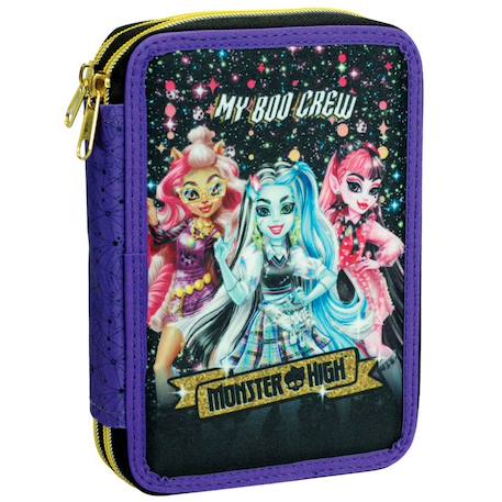 Trousse fille double zippée en tissu avec set décriture monster high Bleu / violet / gris 1 - vertbaudet enfant 