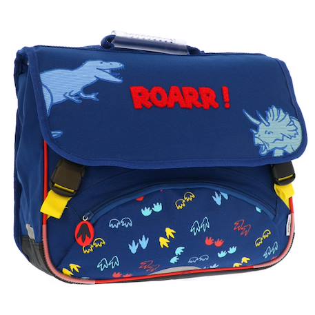 Cartable primaire motif dinosaure relief brodé 38 cm Bleu / rouge 1 - vertbaudet enfant 