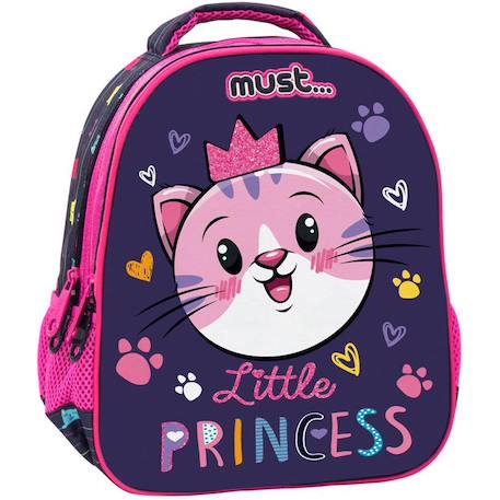 Fille-Sac à dos maternelle fille la boutique des toons motif chat couronne pailletée
