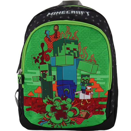 Sac à dos scolaire imprimé creeper qualité supérieure minecraft Noir / vert 3 - vertbaudet enfant 