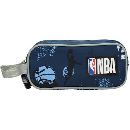 Trousse scolaire tissu imprimé nba basket usa 2 compartiments zippés Bleu marine/gris froid 2 - vertbaudet enfant 