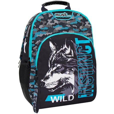 Sac à dos 45 cm animal planet à motif loup 3 compartiments Noir / bleu / marine / noir 1 - vertbaudet enfant 